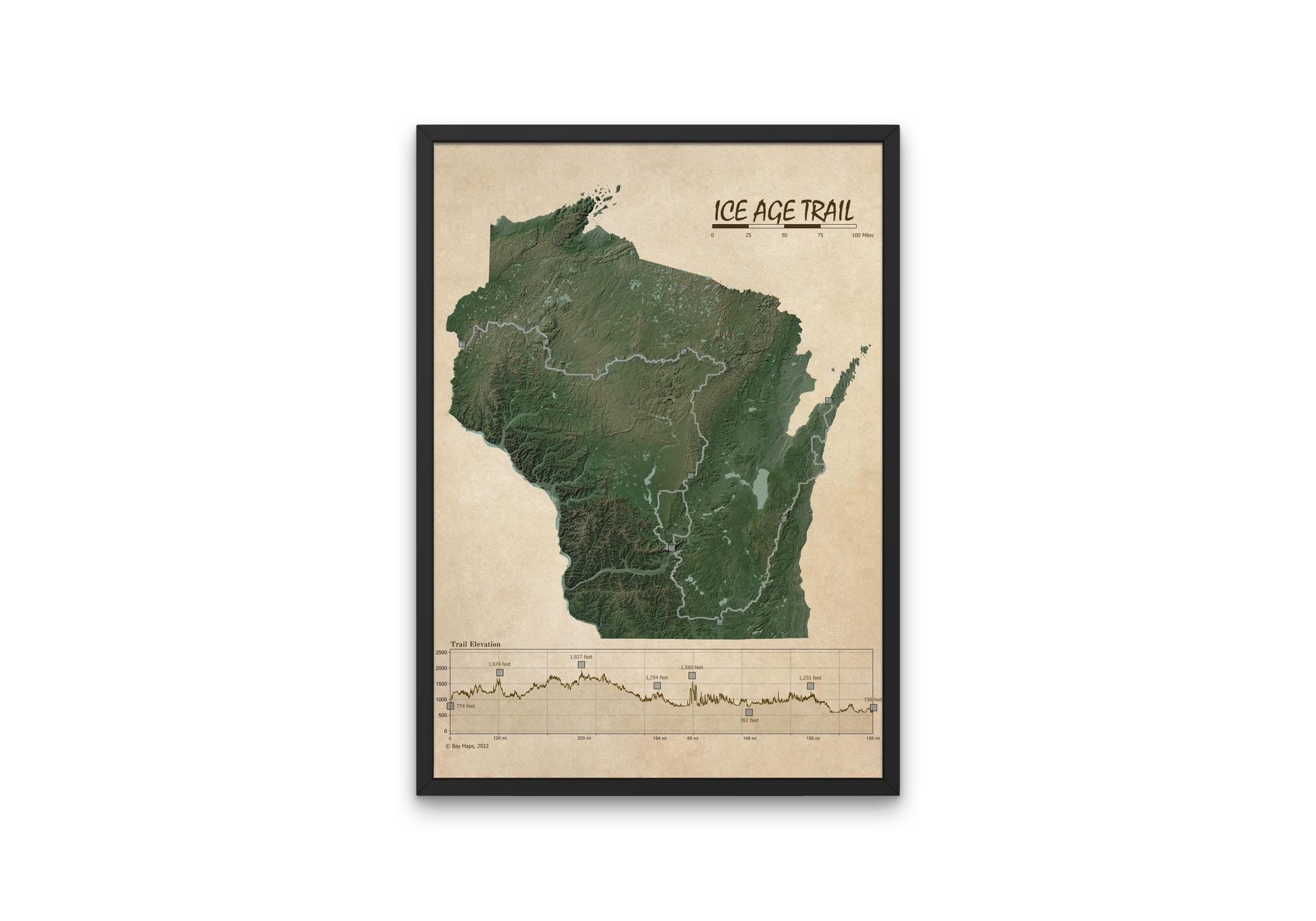 Ice Age Trail Map Print Map Art By Bay Maps LLC ice-age-trail-map-print-map-art-by-bay-maps-llc